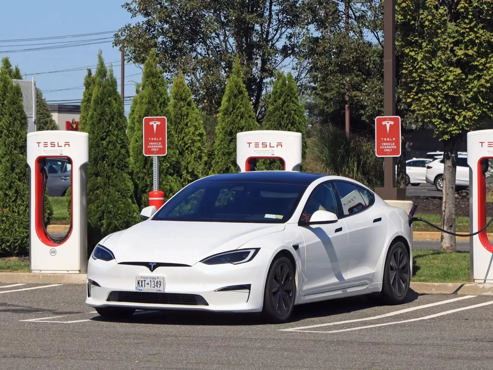Tesla blanco cargando